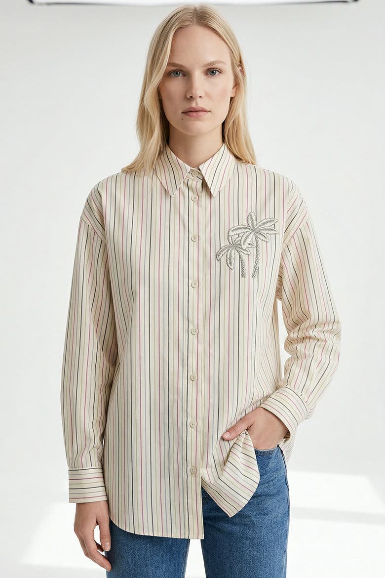 Gage Embroidered Long Sleeve Shirt, Alternate, color, Cream