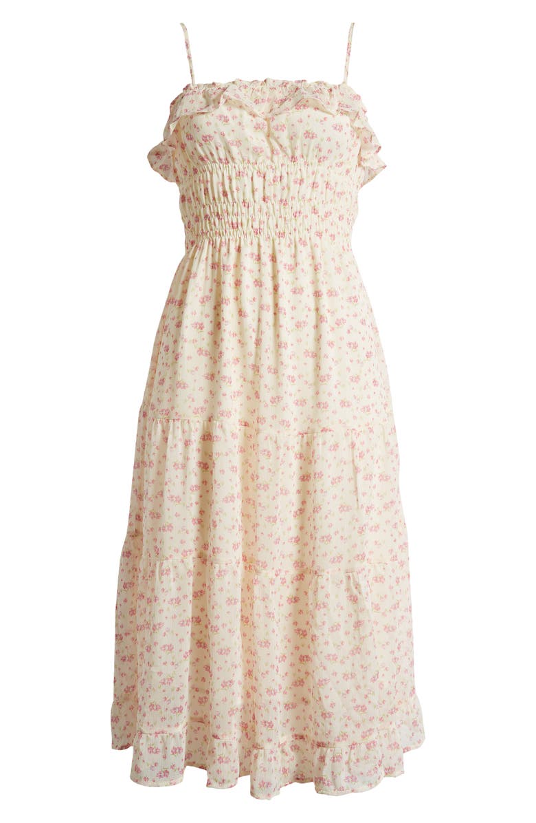 All in Favor Floral Ruffle Midi Sundress, Alternate, color, Cream Pink Floral