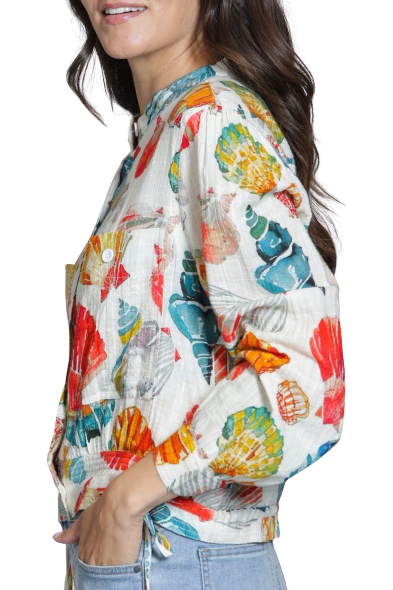 Seashell Print Woven Shirt, Alternate, color, HOT CORAL MULTI