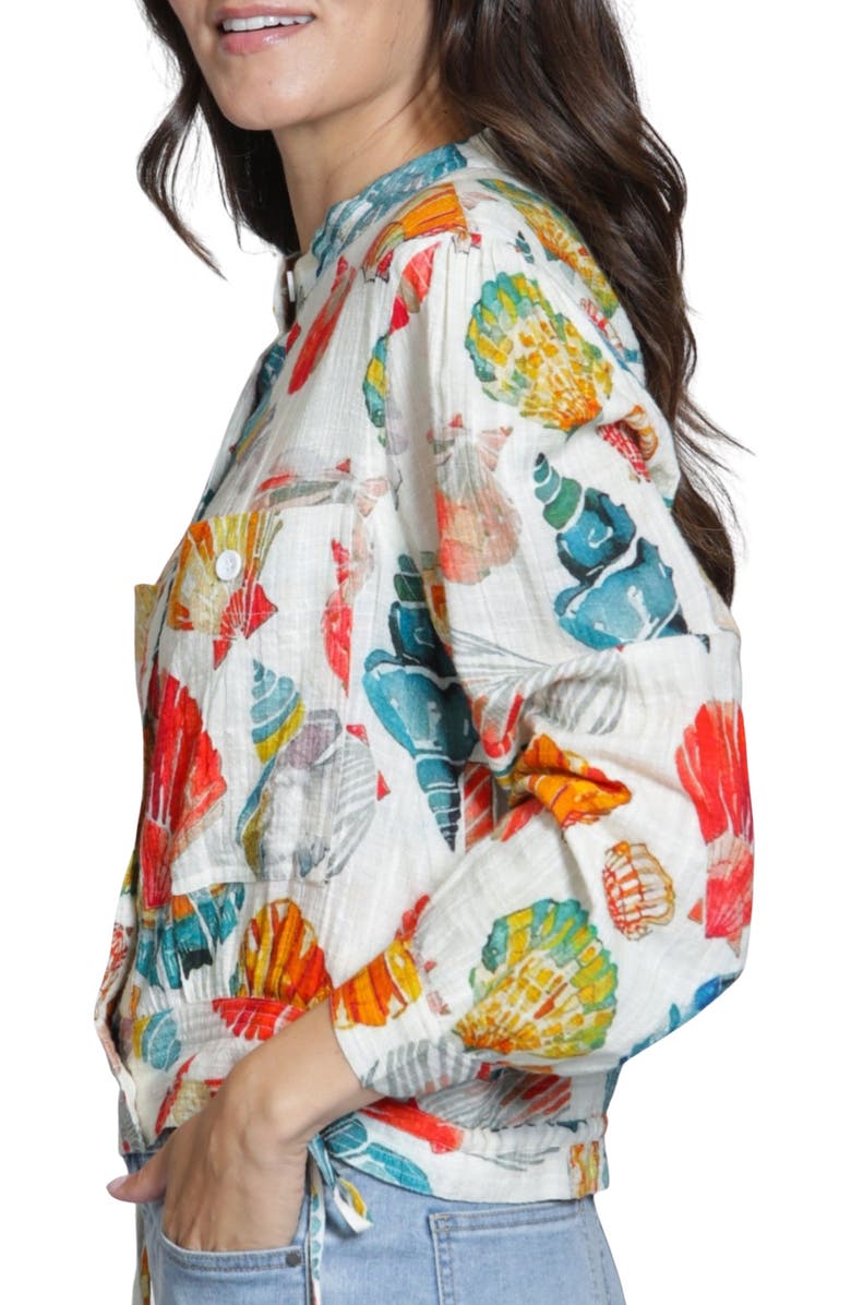APNY Seashell Print Woven Shirt, Alternate, color, Hot Coral Multi
