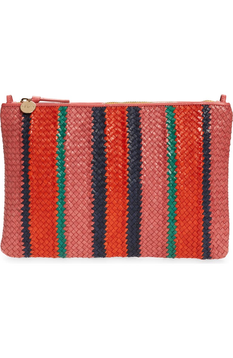 Clare V. Stripe Woven Leather Clutch, Main, color,