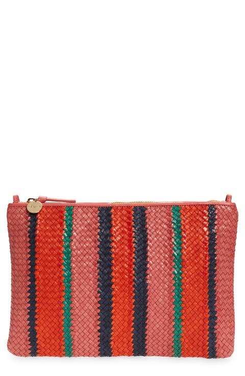 Stripe Woven Leather Clutch