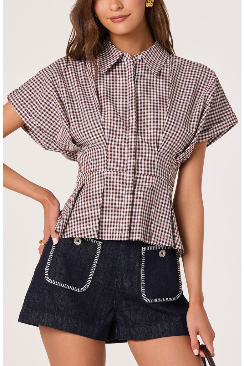 Beck Gingham Cotton Peplum Top, Main, color, BROWN GINGHAM