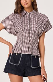 ASTR the Label Beck Gingham Cotton Peplum Top