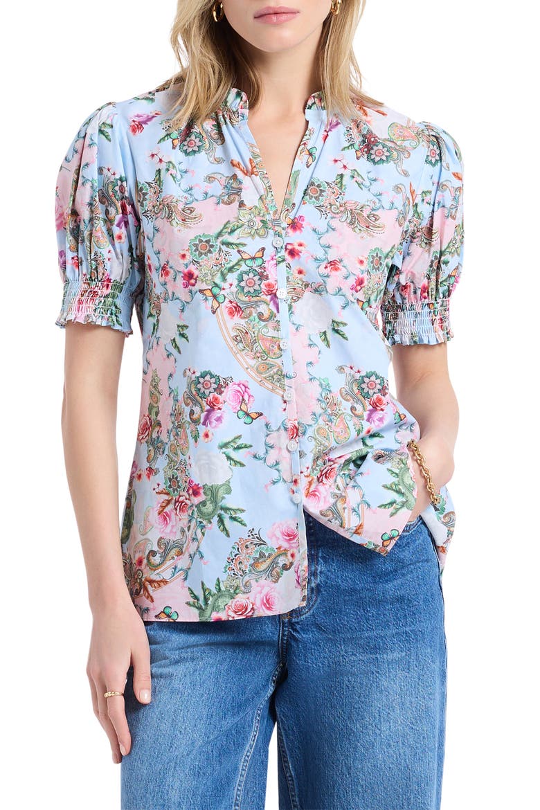 Mila Short Sleeve Woven Shirt, Main, color, MULTI