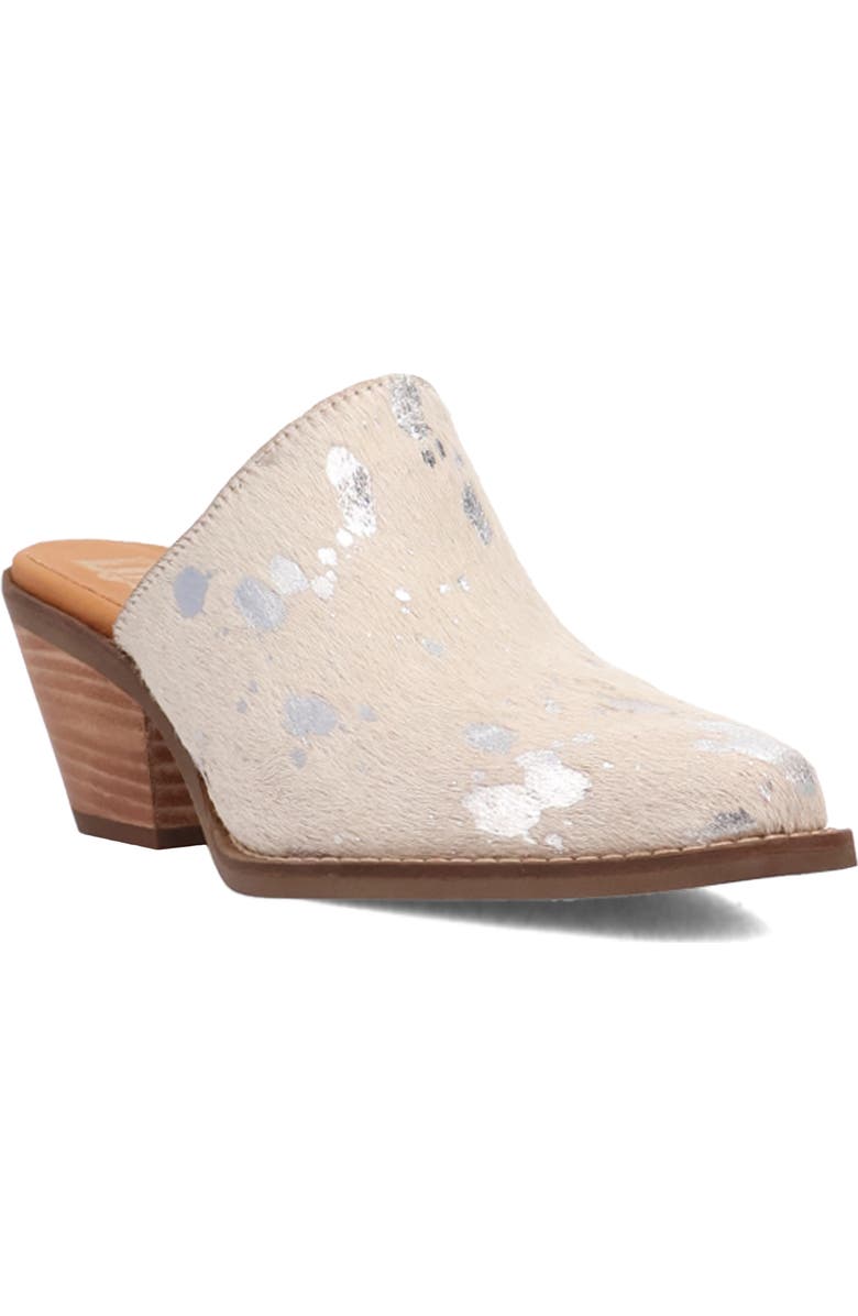 Dingo Cash Cow Genuine Calf Hair Mule, Main, color, Silver
