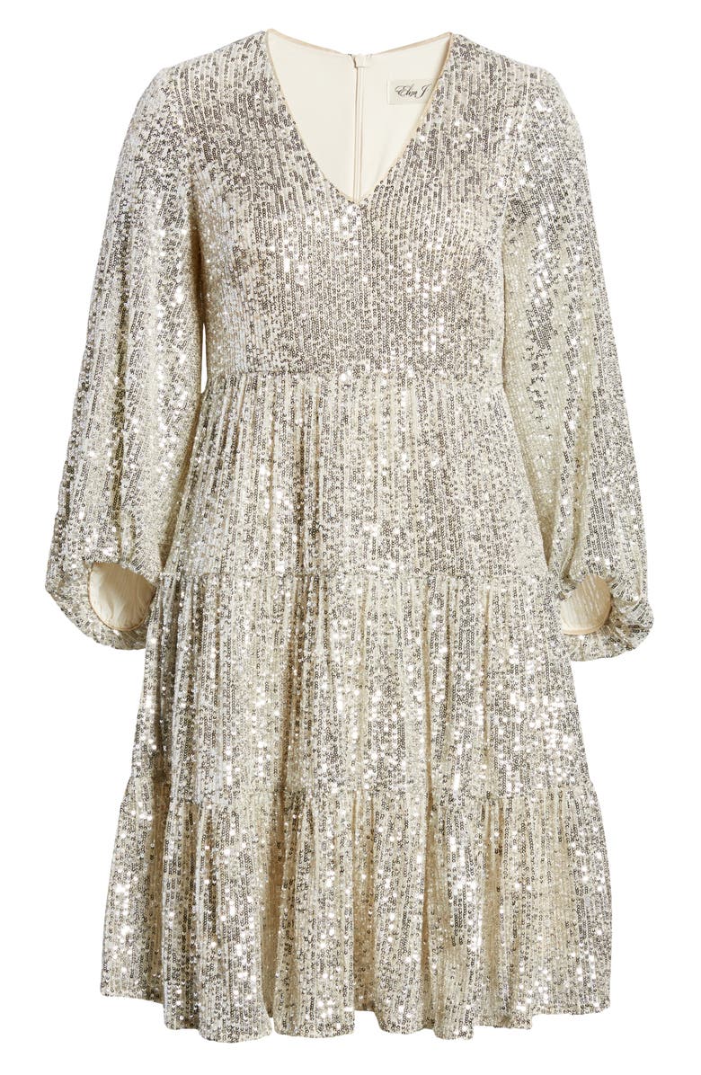 Eliza J Balloon Sleeve Sequin Skater Dress, Alternate, color,
