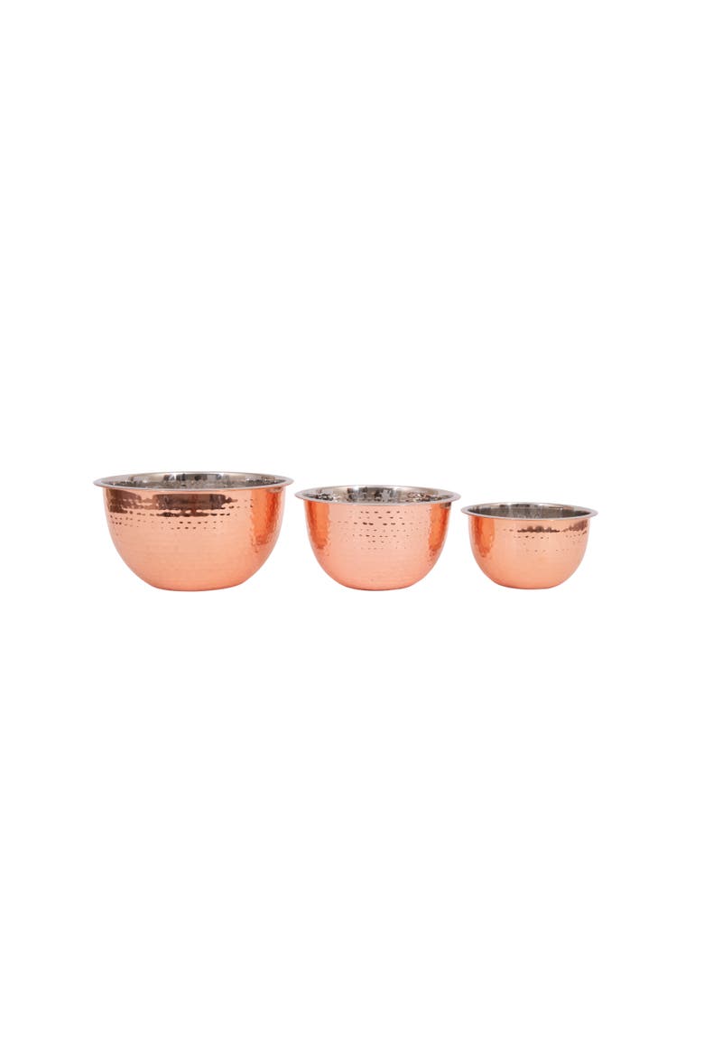 Hammered Stainless Steel Bowls in Copper Finish, Main, color, Bronze