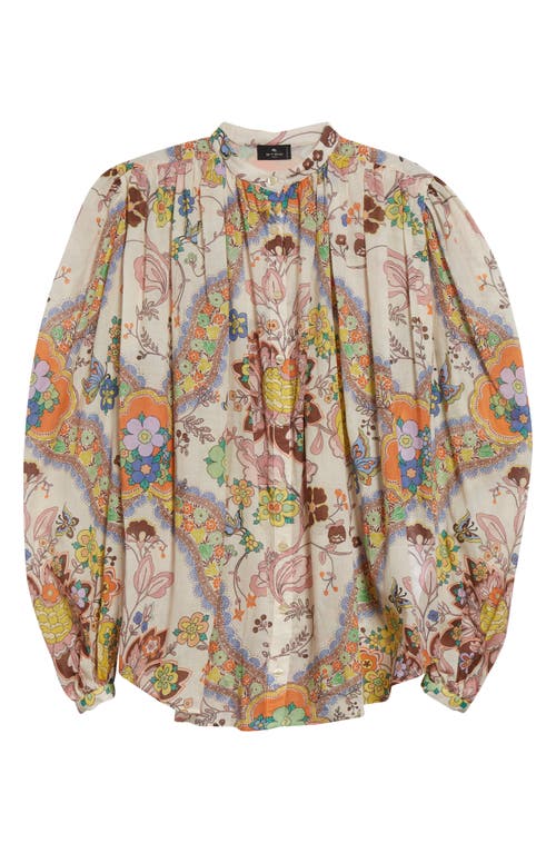Etro Pleated Paisley Print Cotton Shirt In Stampa F.do Bianco