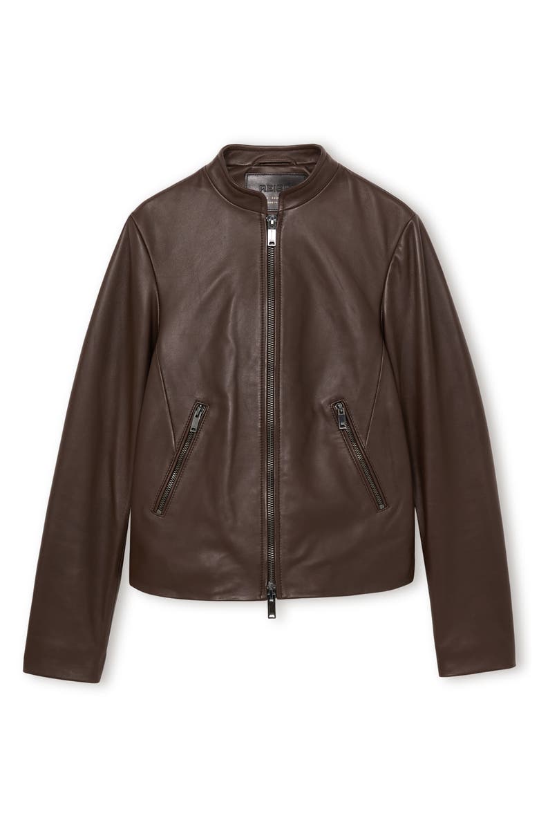 Reiss Allie Leather Jacket, Alternate, color, Chocolate Brown