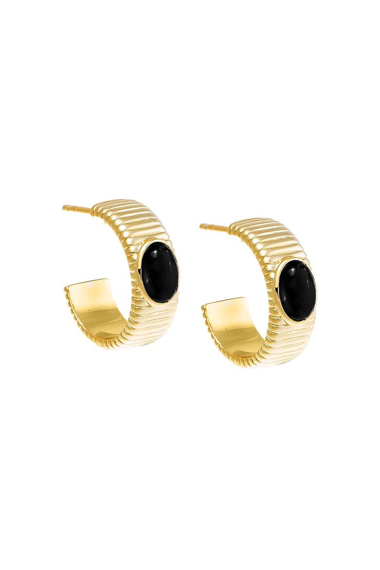 Colored Stone Ridged Hoop Earring, Main, color, Black