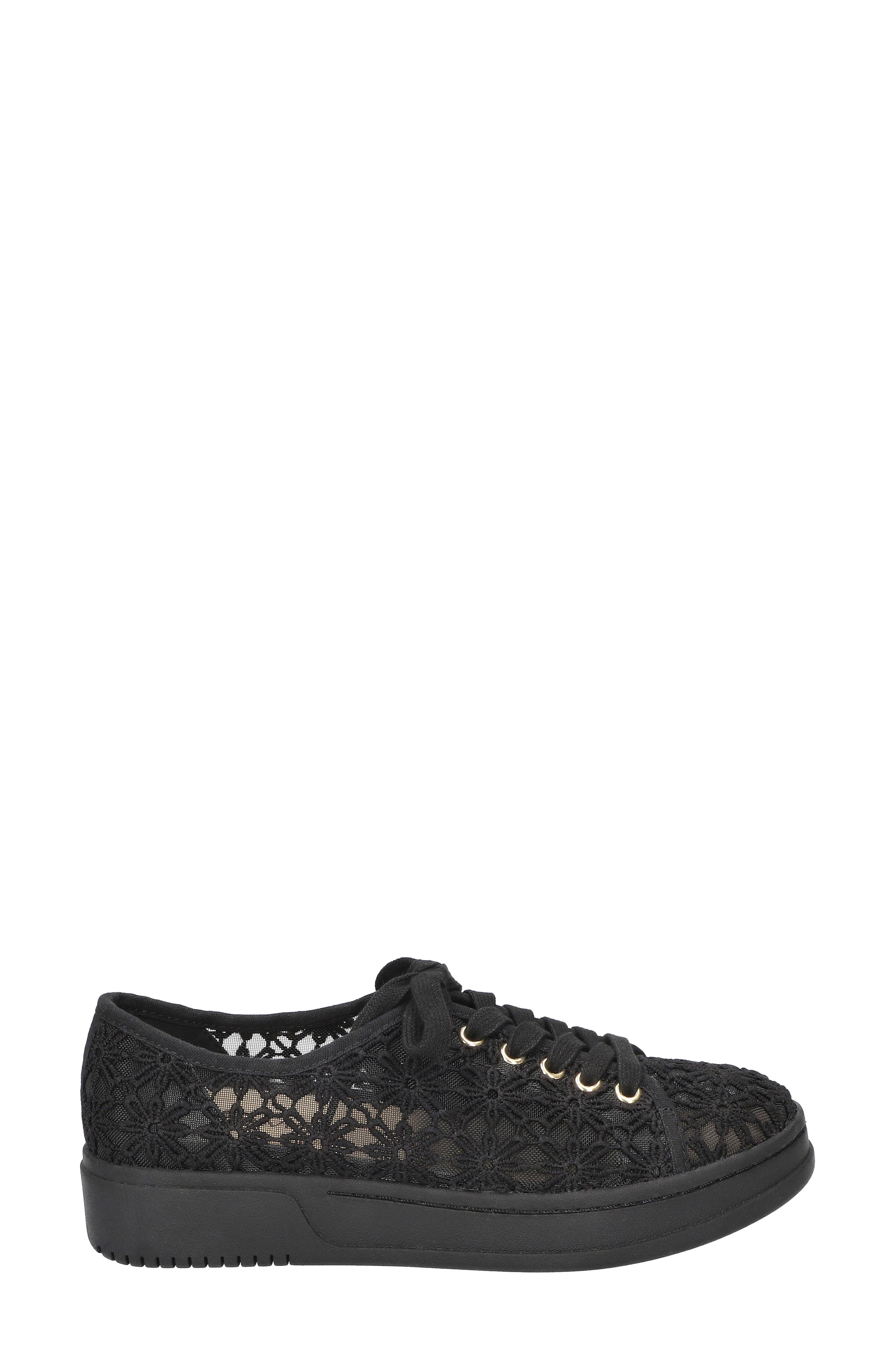 Bella Vita Abagale Lace Platform Sneaker, Alternate, color, Black Flower Embroidery Mesh