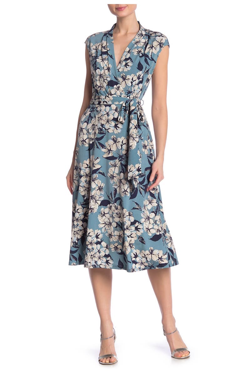 London Times Surplice Floral Midi Dress, Main, color, 