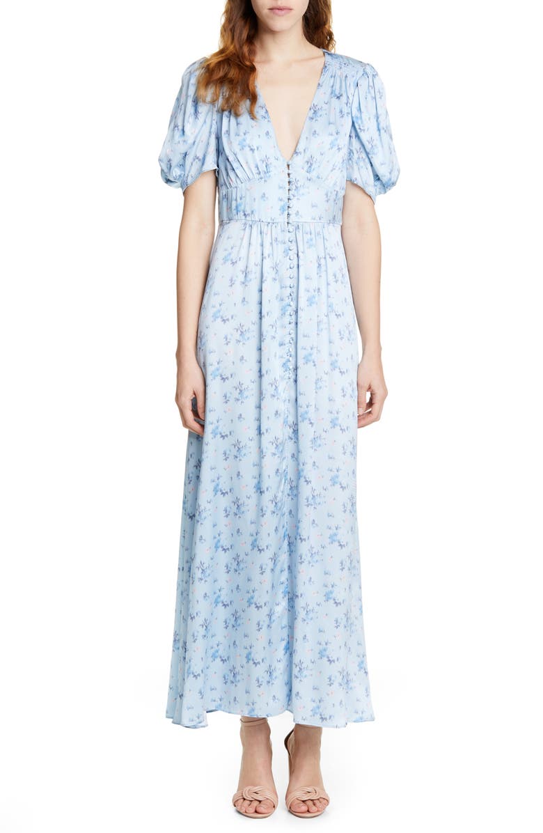 LoveShackFancy Stacy Floral Print Silk Maxi Dress, Main, color, 