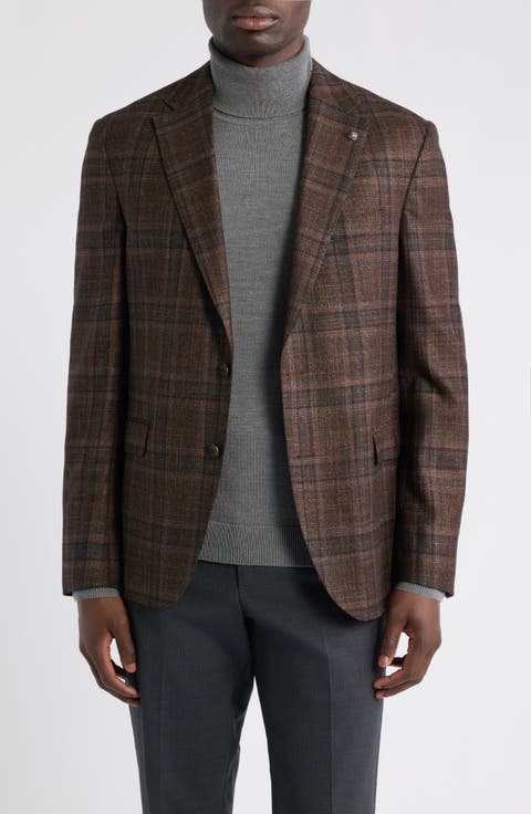 McAllen Brown & Orange Plaid Soft Constructed Wool & Silk Sport Coat