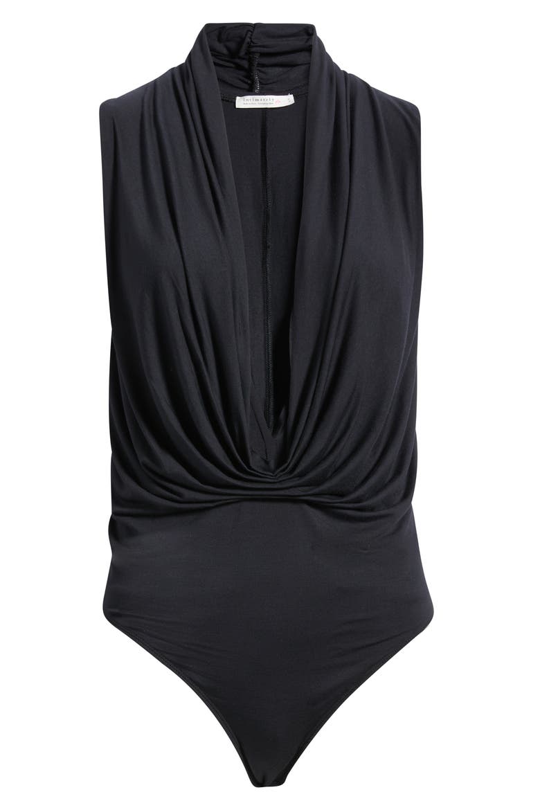 We're Going Out Plunge Neck Bodysuit, Alternate, color, BLACK