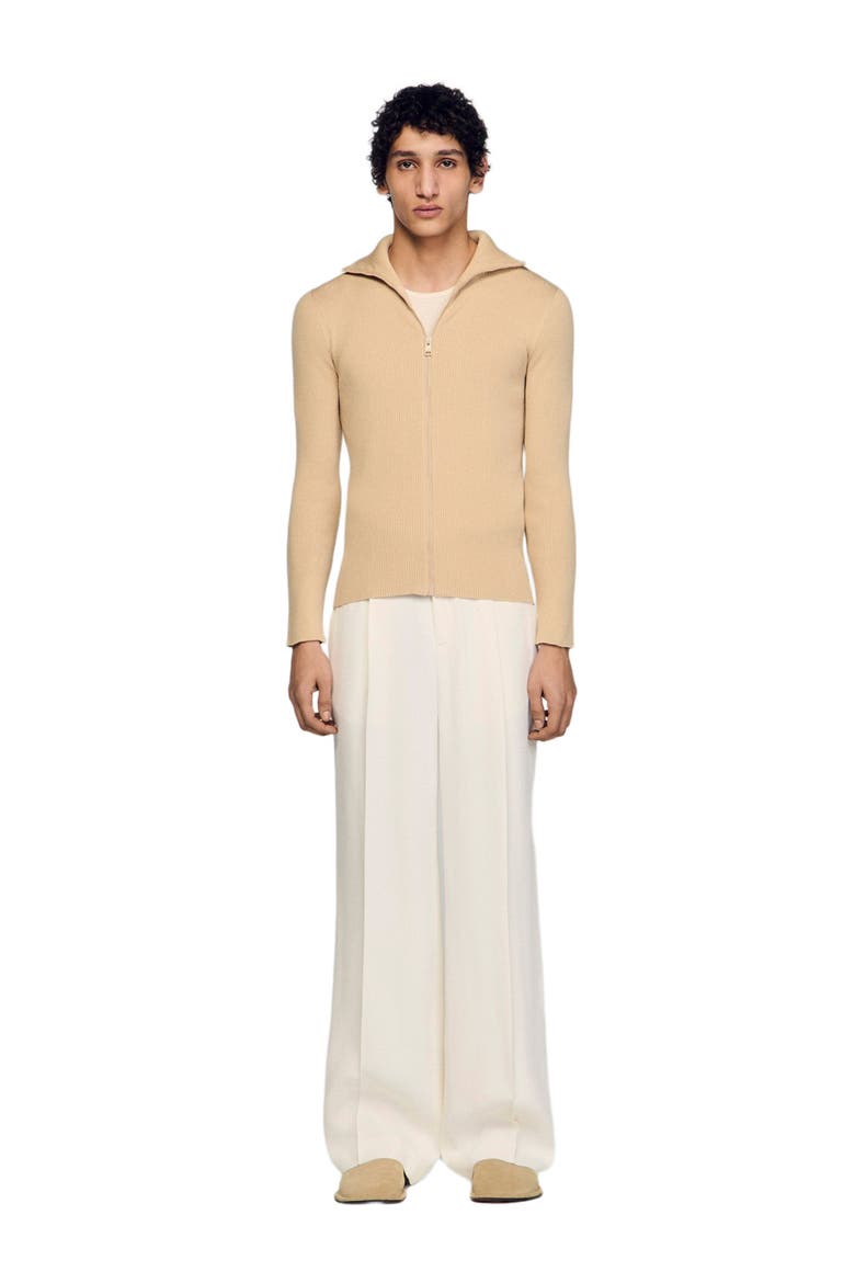 Zip cardigan with standing collar, Alternate, color, Beige