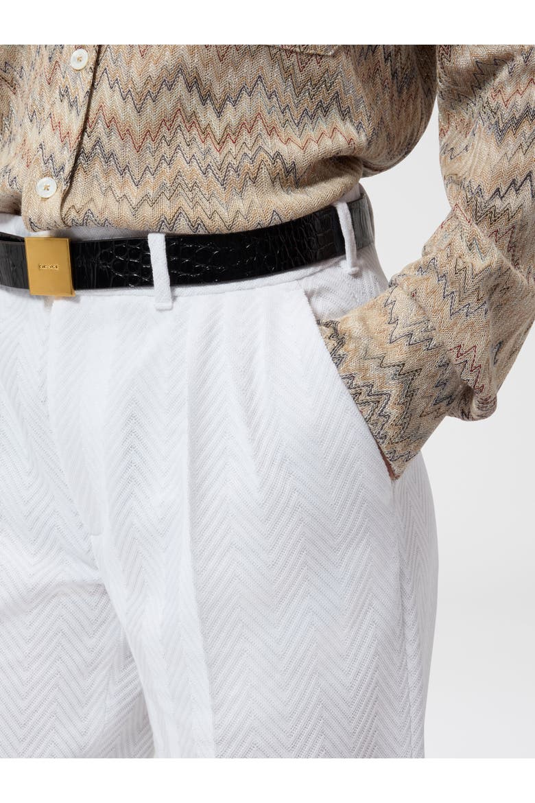 Classic Trousers In Cotton And Viscose Tone-on-tone Zig Zag, Alternate, color, White