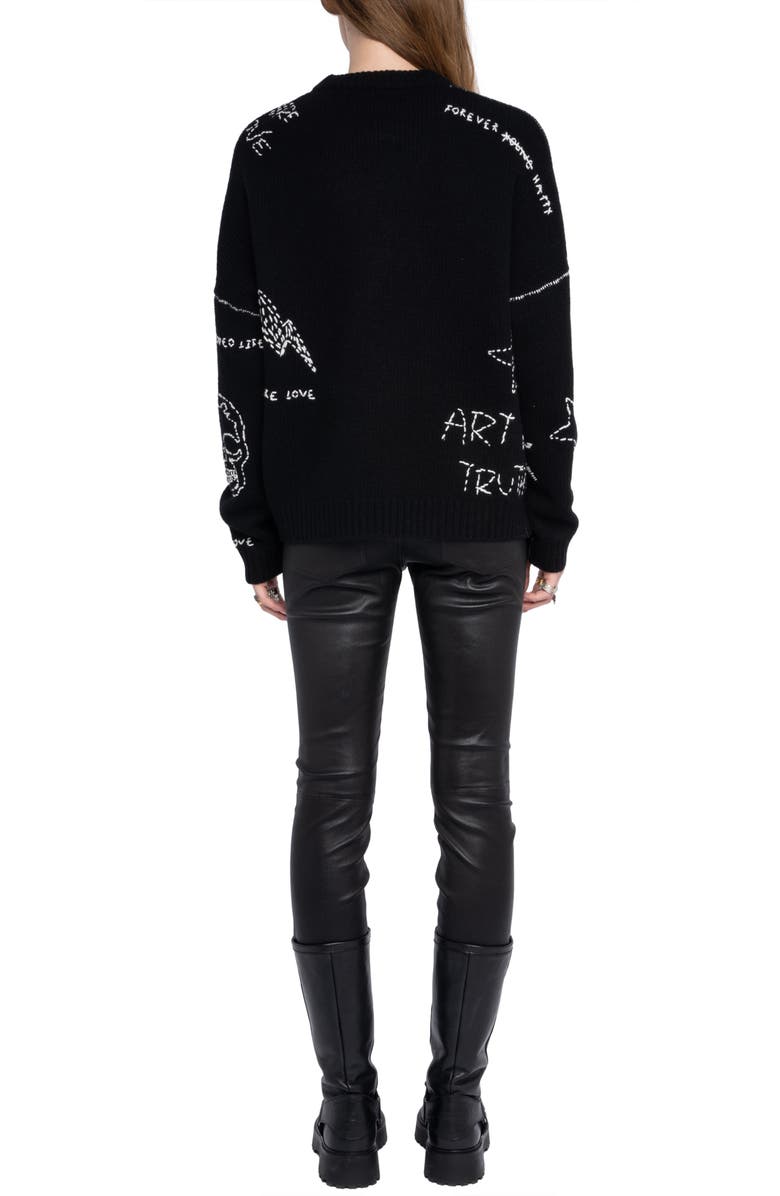 Zadig & Voltaire Baba Embroidered Detail Merino Wool Sweater, Alternate, color, Black