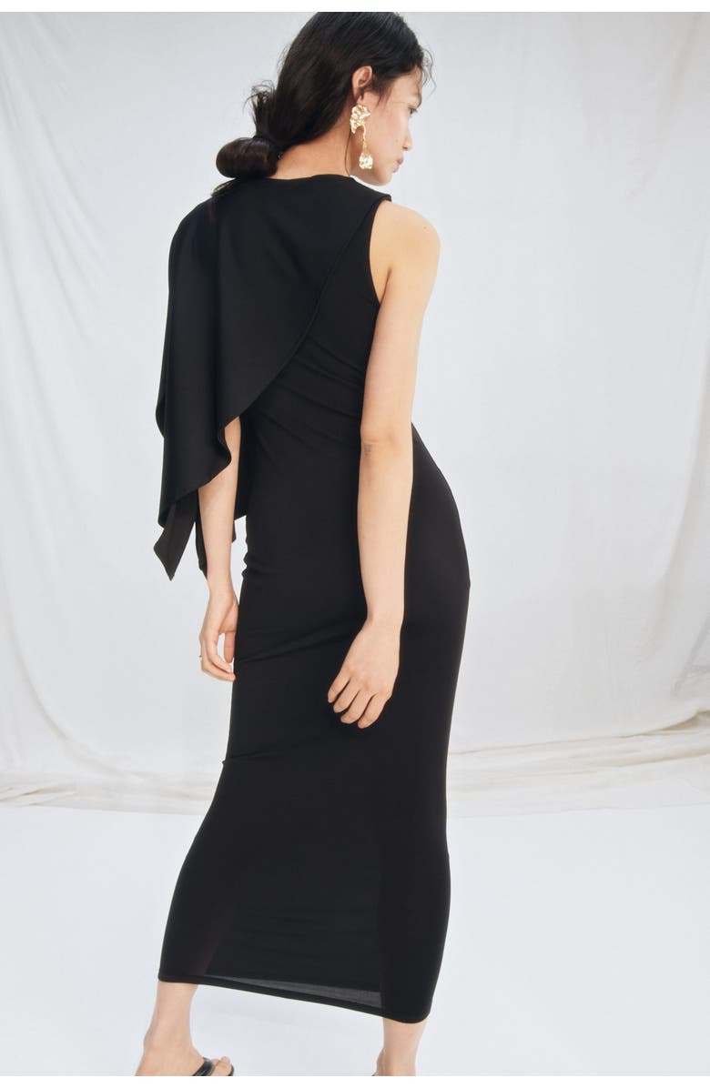 H&M Asymmetric Cape-detail Dress, Alternate, color, Black