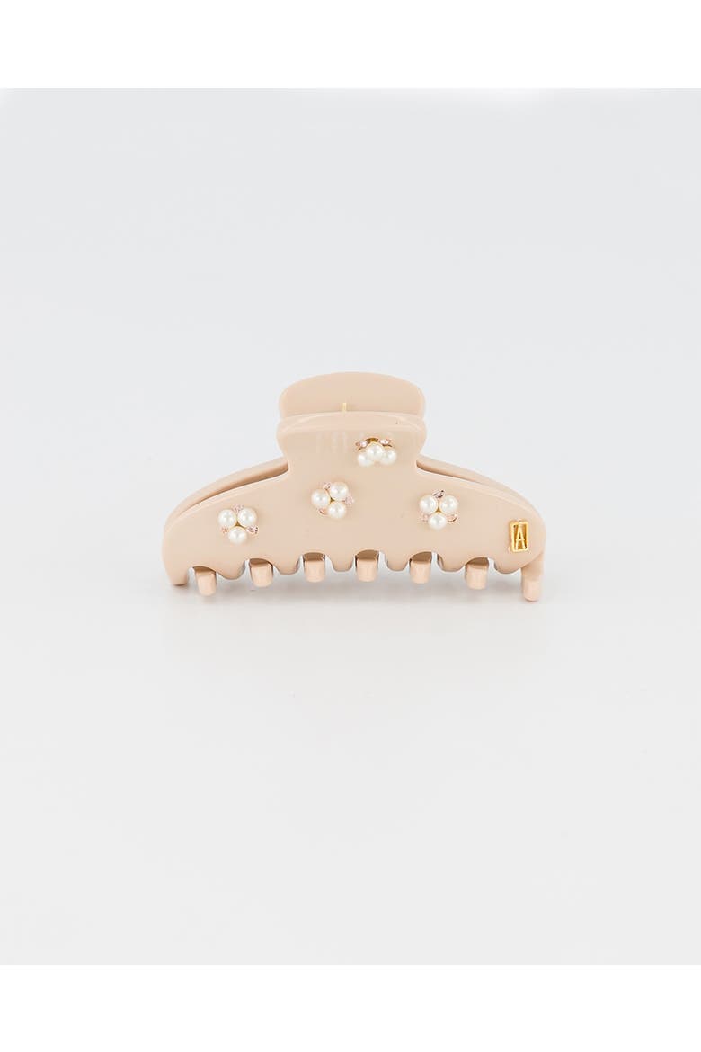 Small Pearls and Crystals Acetate Hair Clip, Main, color, Beige