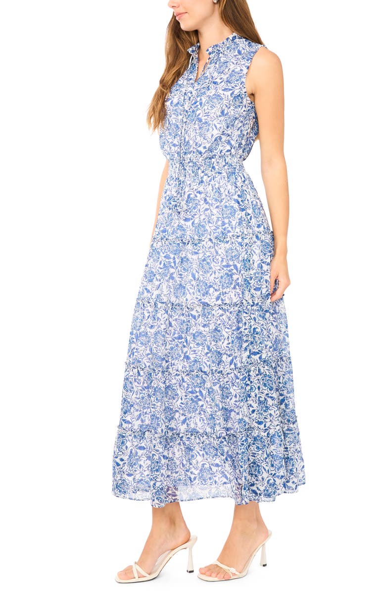 Halogen<sup>®</sup> Tiered Tie Neck Maxi Dress, Alternate, color, Classic Navy