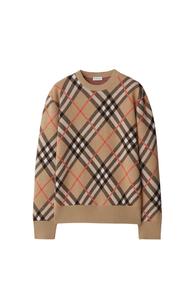 Burberry Check Wool Mohair Blend Sweater, Alternate, color, Sand