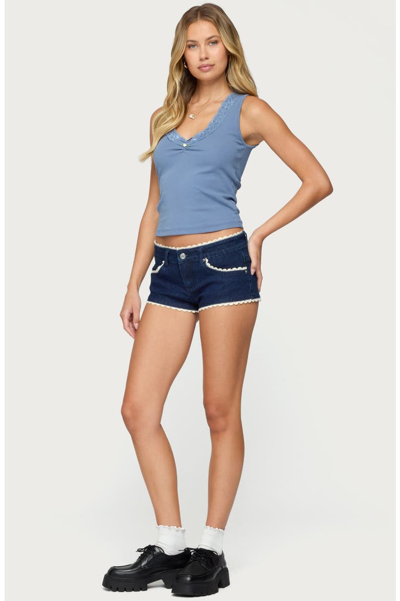 Dionne Lace Trim Stretch Cotton Tank, Alternate, color, BLUE