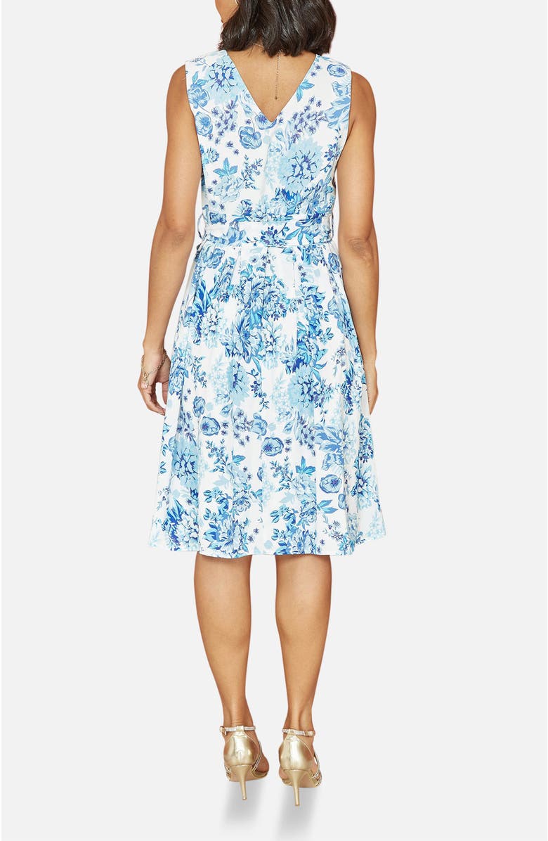 Yumi Floral Wrap Over Skater Dress, Alternate, color, Blue