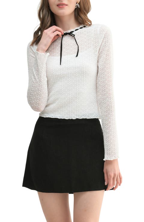 Contrast Bow Detail Pointelle Top