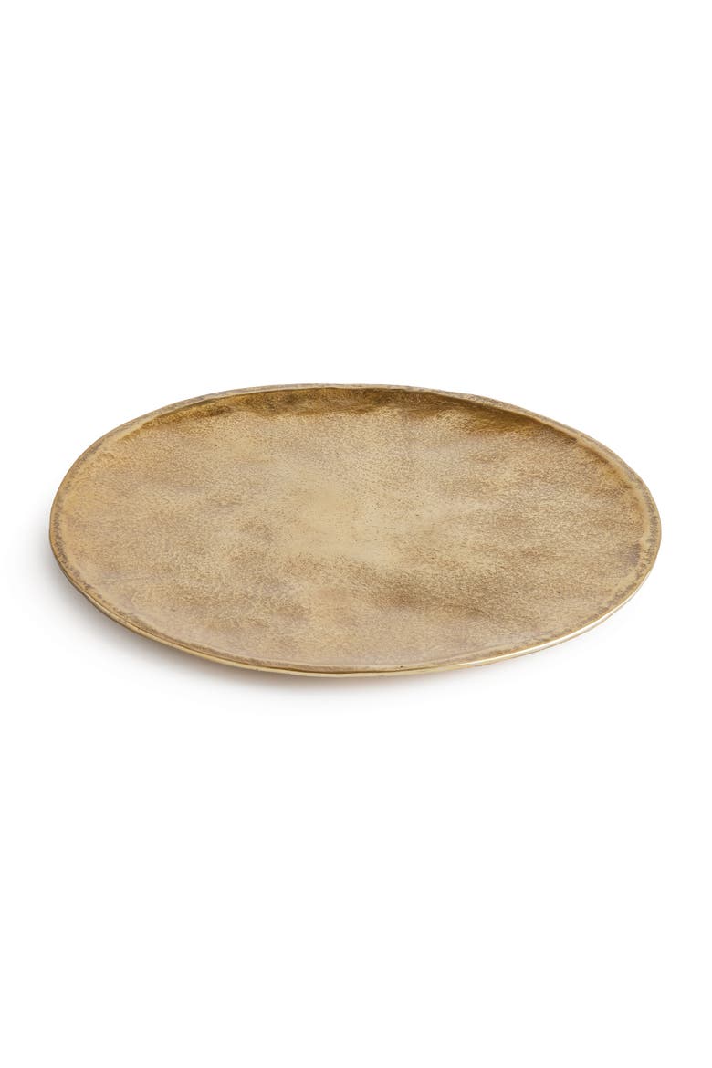 16.75" Veda Decorative Cast Aluminum Round Tabletop Centerpiece Tray, Main, color, Gold