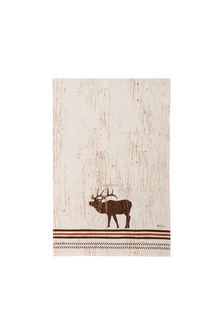 Striped Arrow Elk Printed Flour Sack Kitchen Towel, Main, color, White
