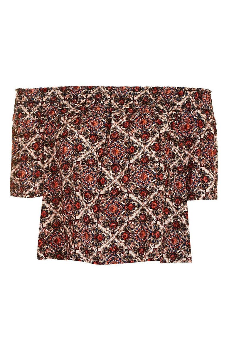 Topshop Scarf Print Off the Shoulder Top, Alternate, color,