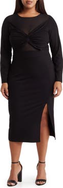 BY DESIGN Celia Long Sleeve Illusion Mesh Ponte Dress