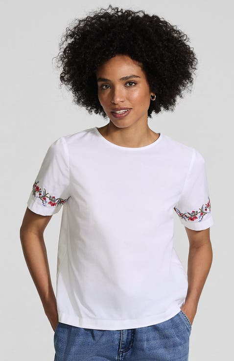 Poplin Eyelet Back Tie Shirt