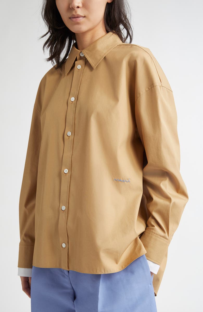 Marni Logo Embroidered High-Low Button-Up Shirt, Alternate, color,