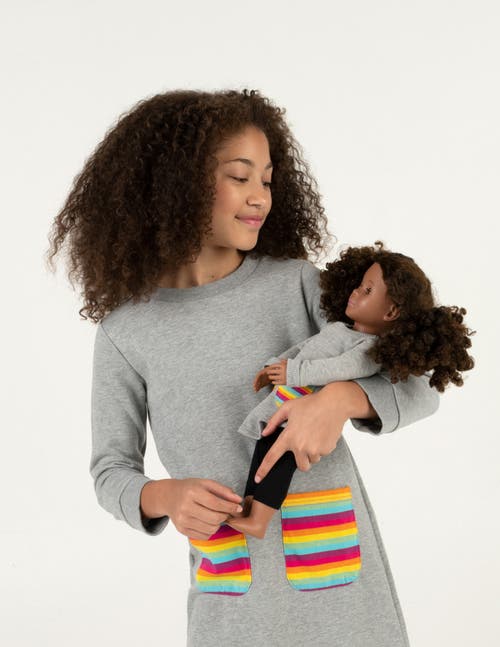 Leveret Girls Sweatshirt Dress With Matching Doll Dress In Gray