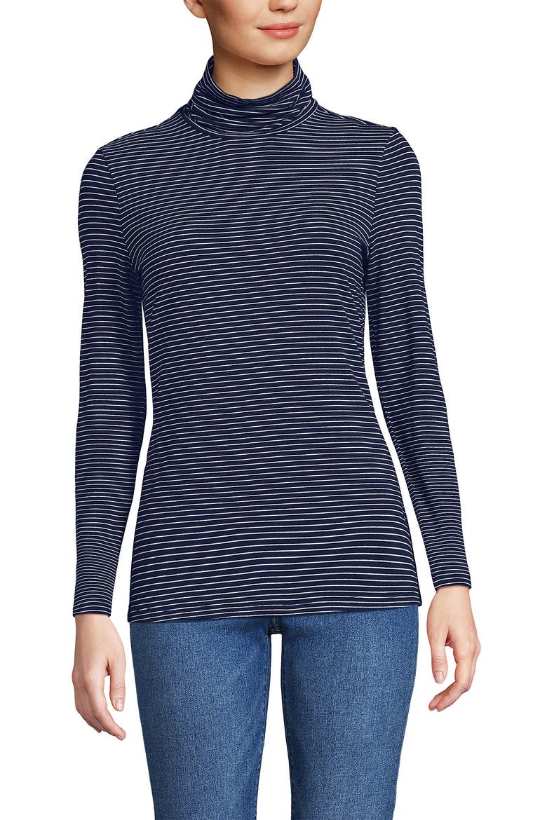 Lightweight Jersey Skimming Long Sleeve Turtleneck, Main, color, Deep Sea Navy Thin Stripe