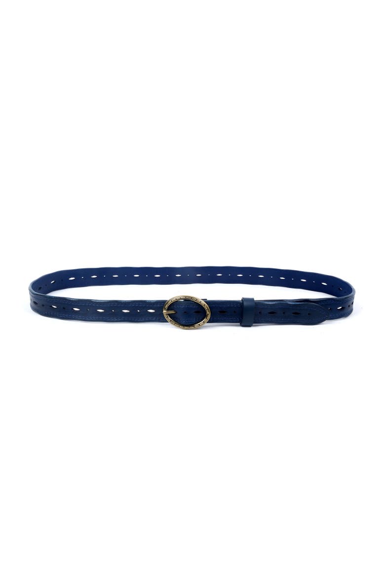 Vintage Genuine Leather Perforated Classic Detail Belt, Alternate, color, Navy