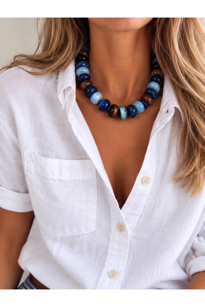 Blue Note Beaded Necklace, Alternate, color, Blue
