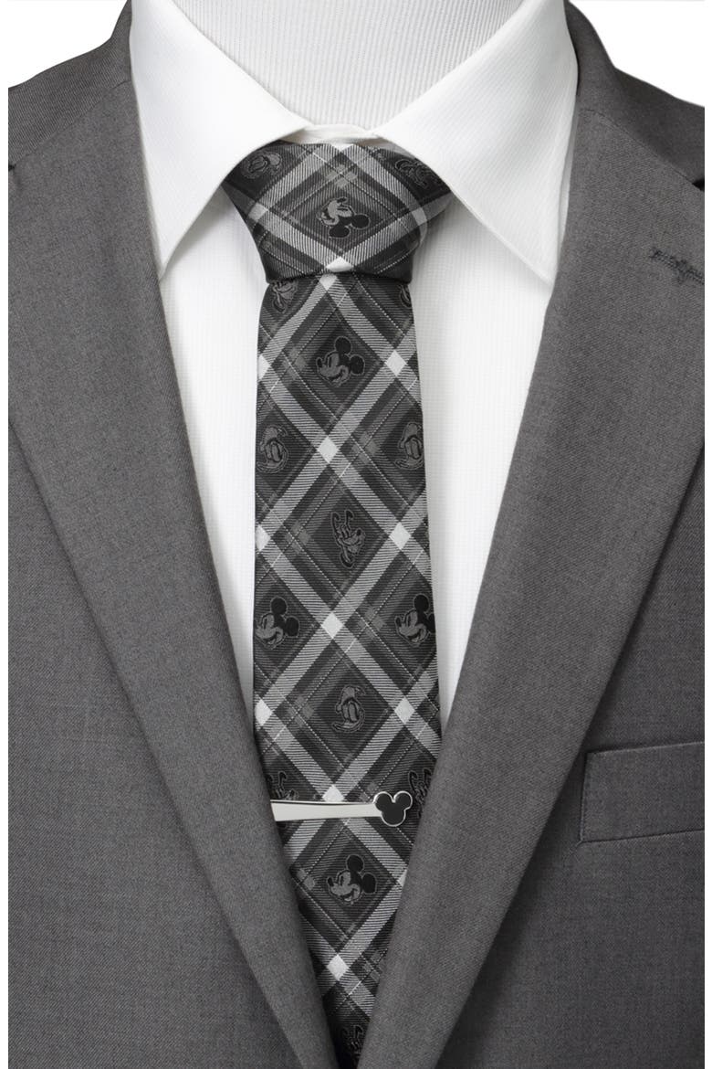 Mickey & Friends Plaid Silk Tie, Alternate, color, GRAY