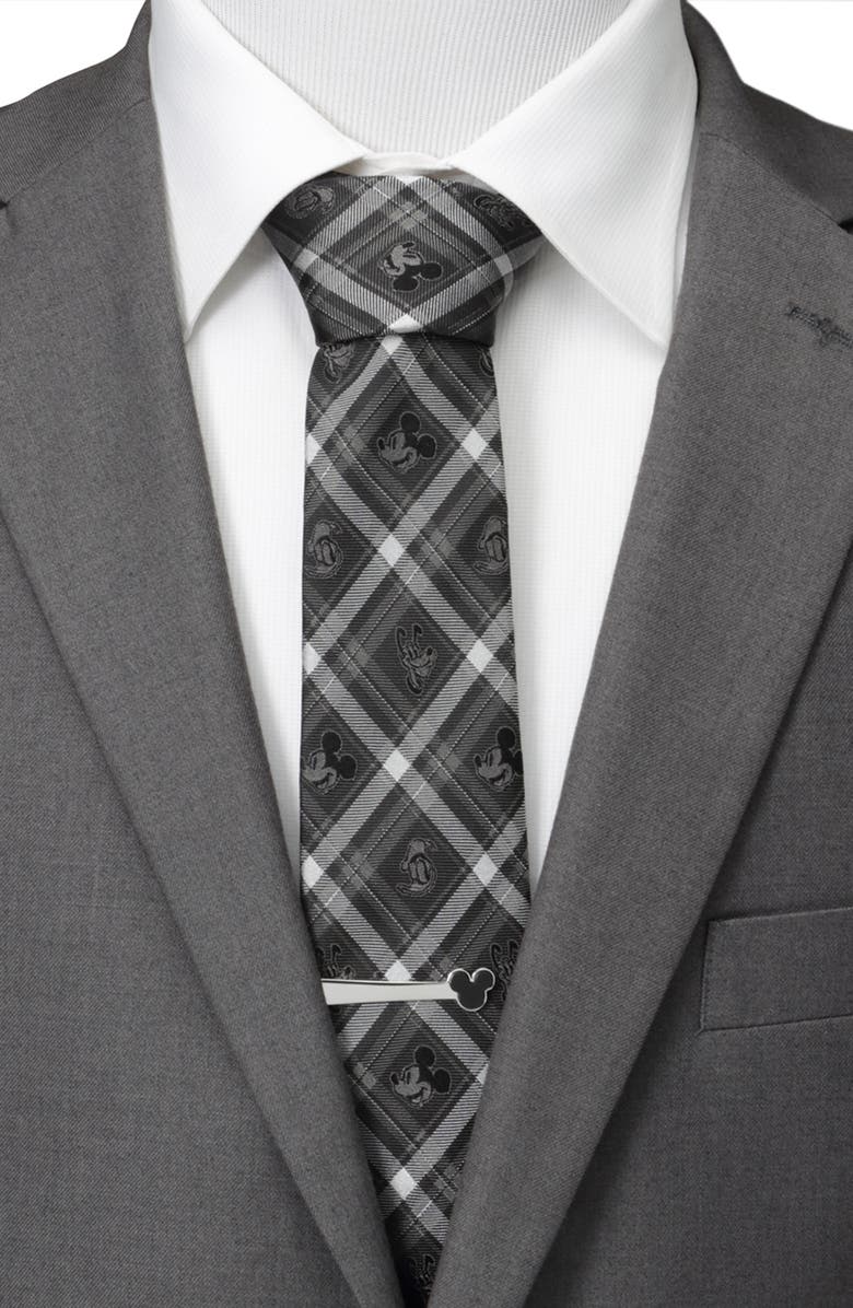 Cufflinks, Inc. Mickey & Friends Plaid Silk Tie, Alternate, color, Gray