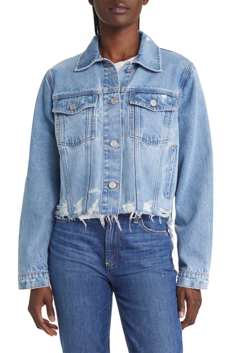 Ripped Distressed Denim Trucker Jacket, Alternate, color, ROSSUM 2YEAR RIPS