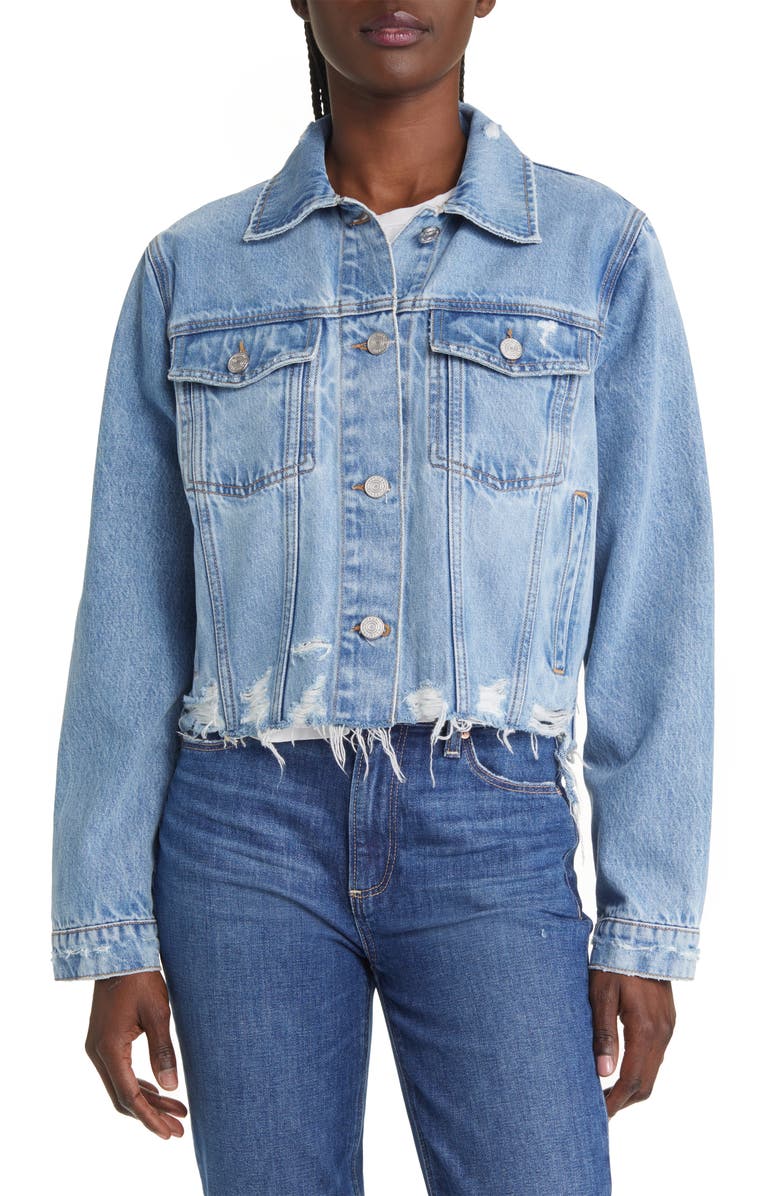 FRAME Ripped Distressed Denim Trucker Jacket, Alternate, color, Rossum 2Year Rips
