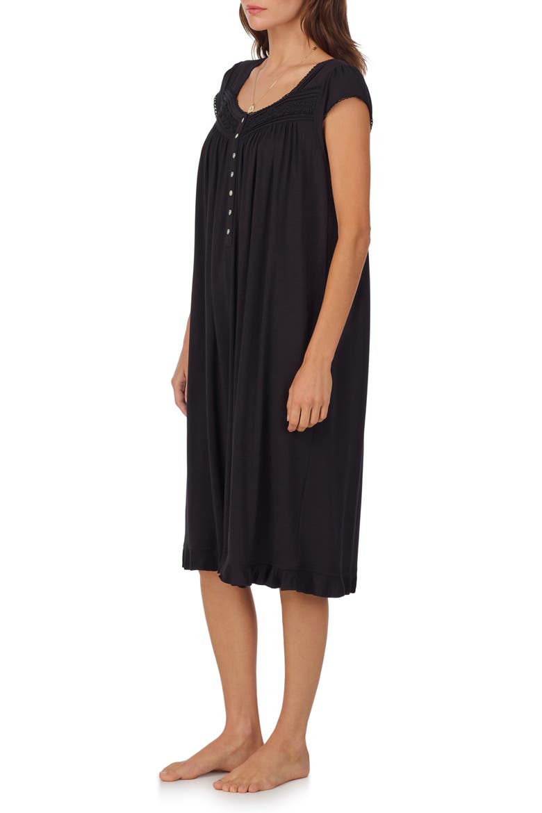 Floral Cap Sleeve Jersey Nightgown, Alternate, color, BLACK