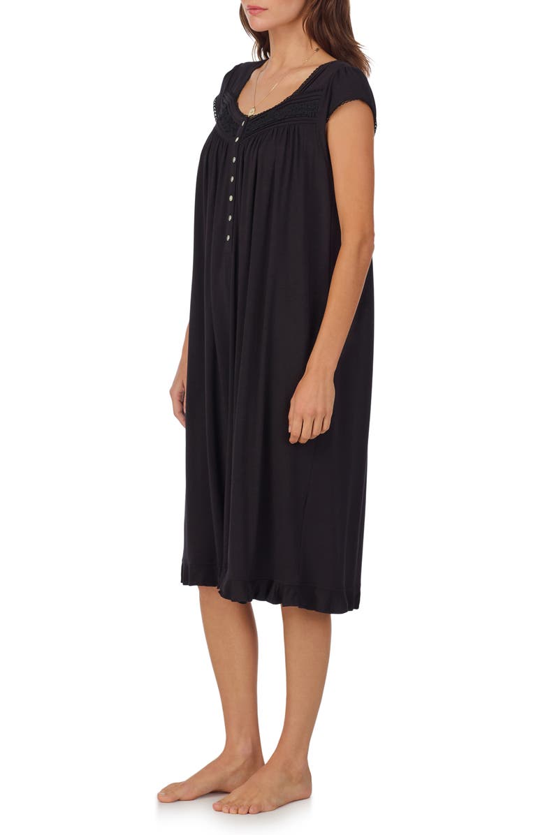 Eileen West Floral Cap Sleeve Jersey Nightgown, Alternate, color, Black
