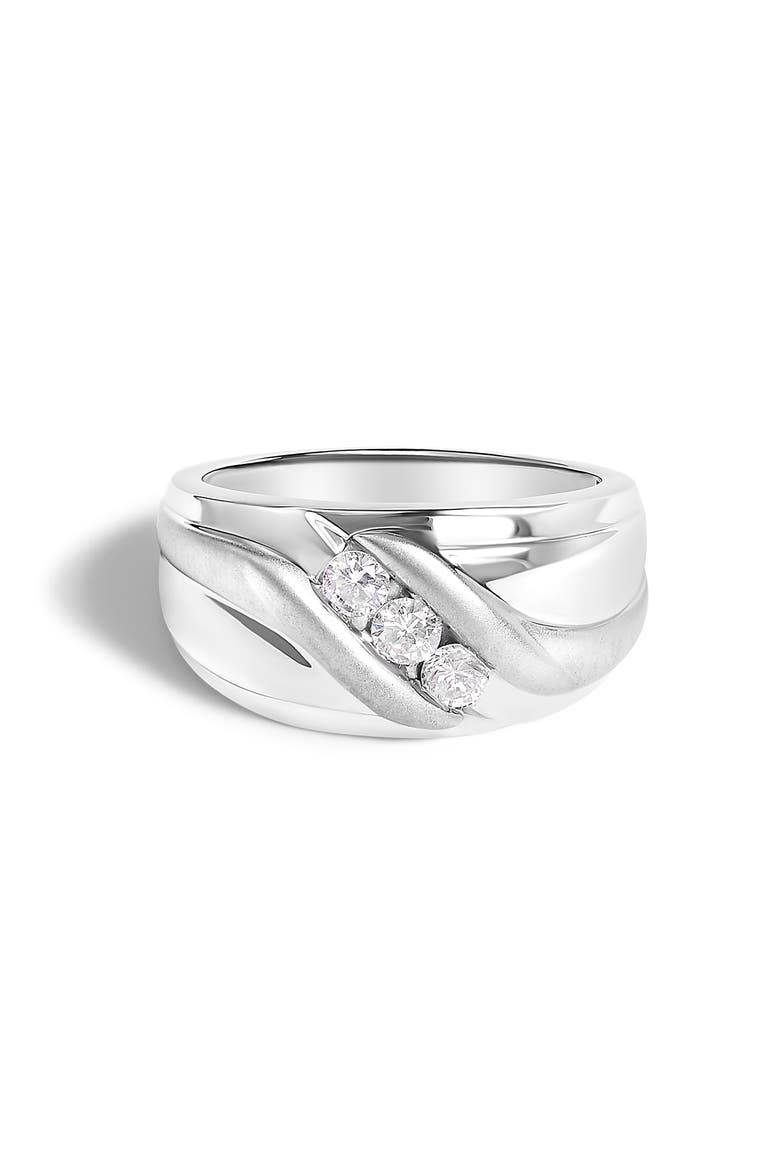 Men's Silver 1/2 Cttw Diamond Channel Set 3-Stone Band Ring, Main, color, White