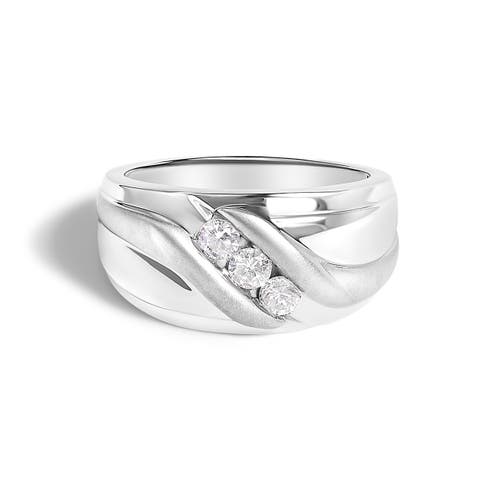 Men's Silver 1/2 Cttw Diamond Channel Set 3-Stone Band Ring