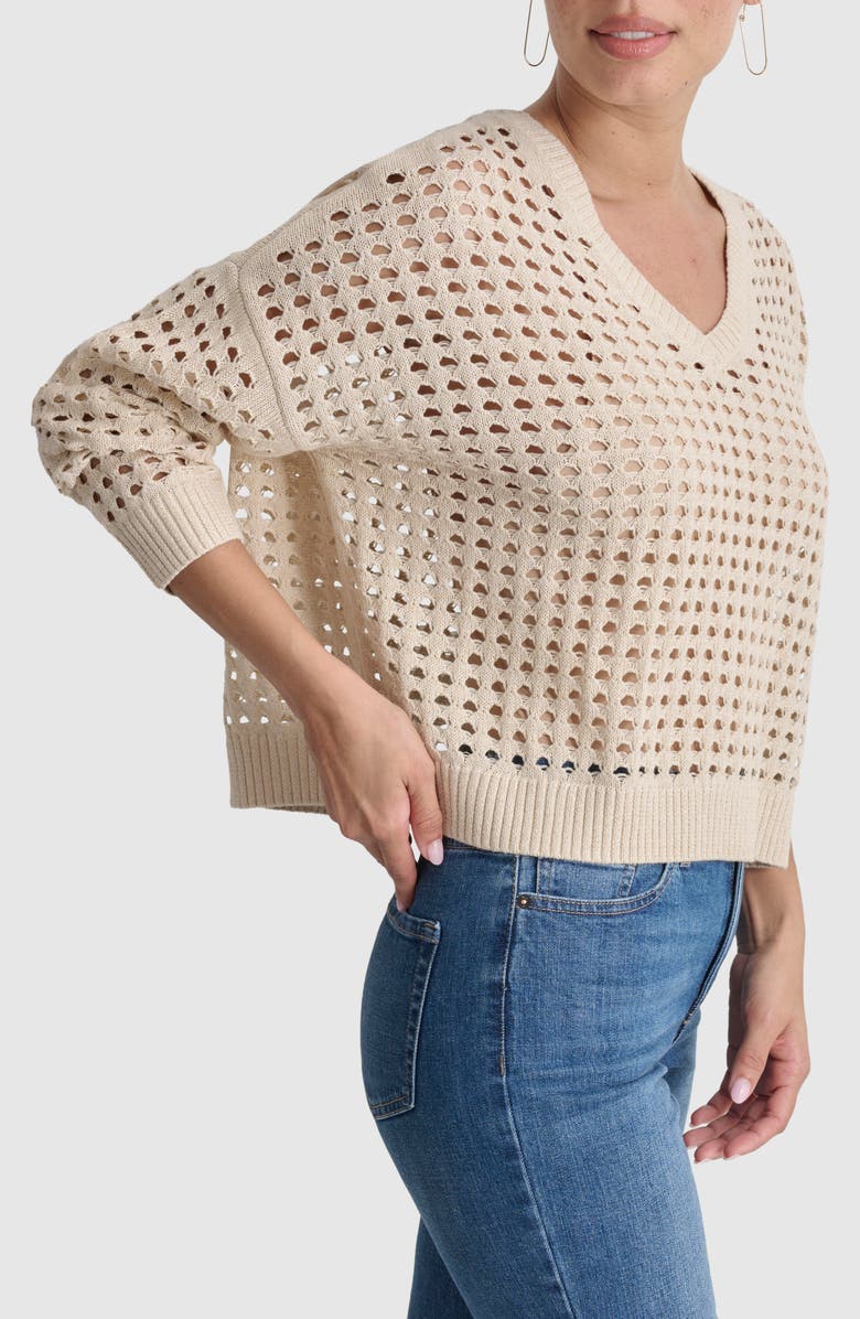 DKNY Jeans Open Stitch V-Neck Sweater, Alternate, color,