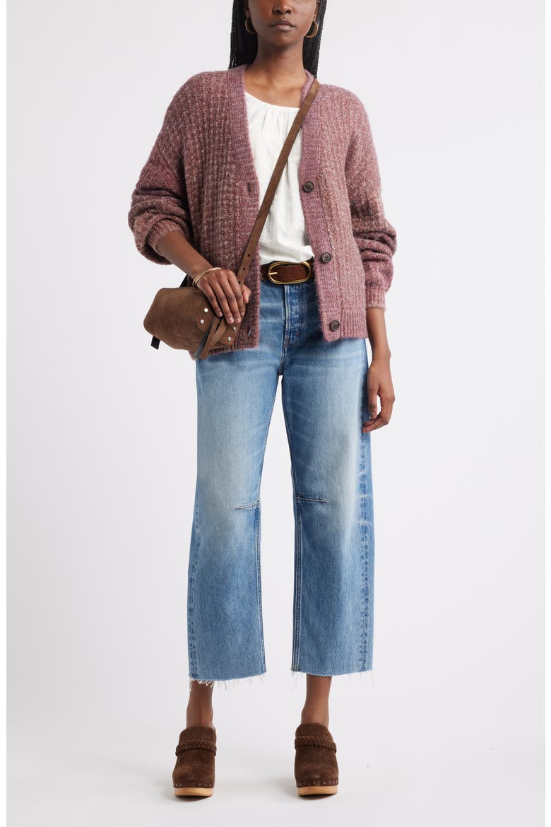 Textured V-Neck Cardigan, Alternate, color, BURGUNDY RHODE COMBO